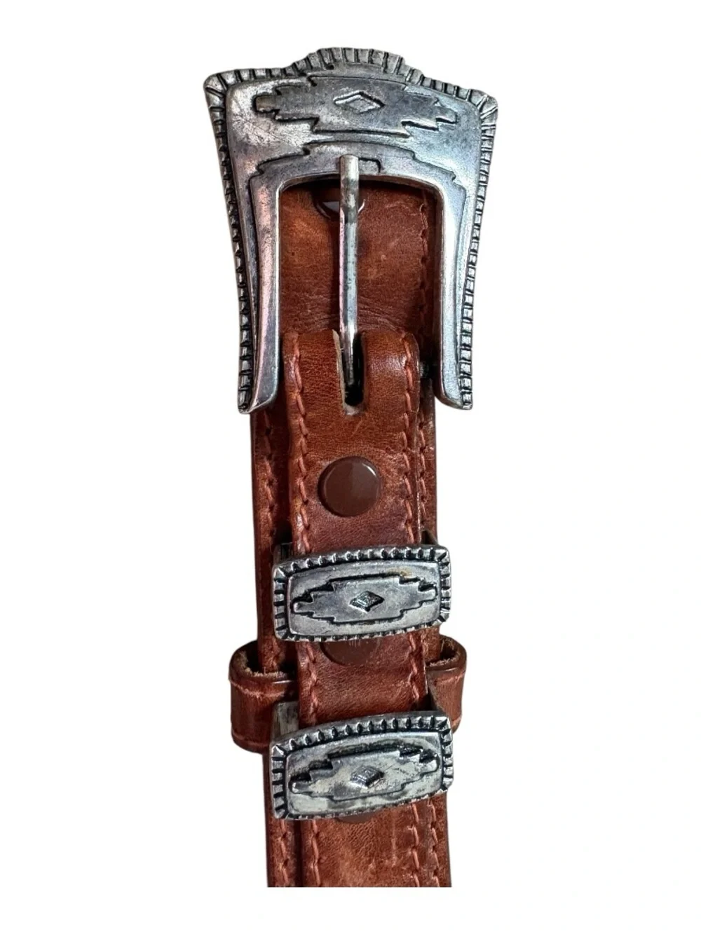 Stetson Western Leather Belt Brown Silver Concho Size 36 Cowboy Southwestern